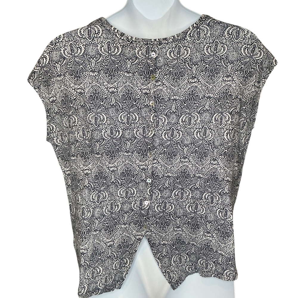 RACHEL ZOE Linen Paisley Cap Sleeve Top XXL Coastal Flowy Boho Everyday Casual - Picture 2 of 7